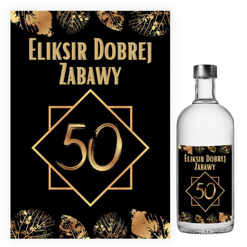 Naklejki na Butelki na 50 Urodziny Złote Liście - 10 sztuk (s)