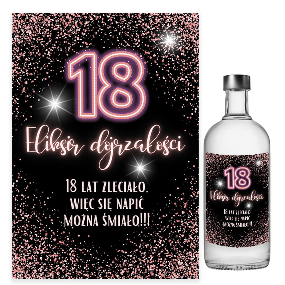 Naklejki na Butelki na 18 Różówy Brokat - 10 sztuk (s)