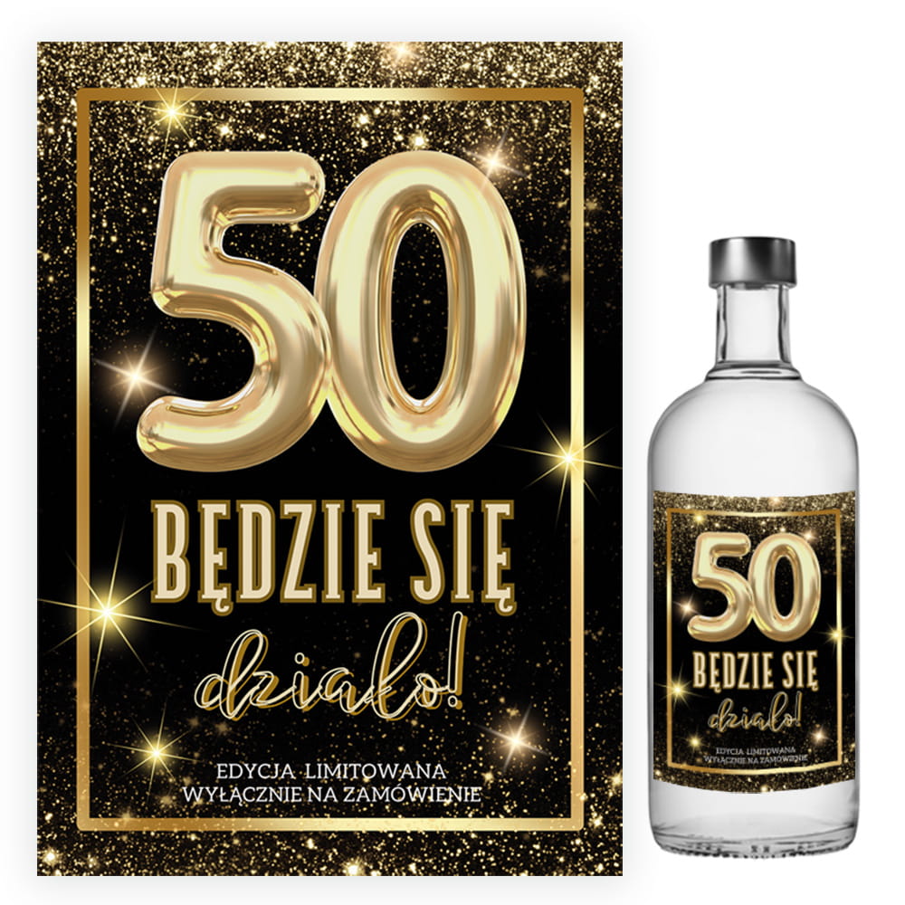 Naklejki na Butelki na 50 Urodziny Złote balony - 10 sztuk (s)
