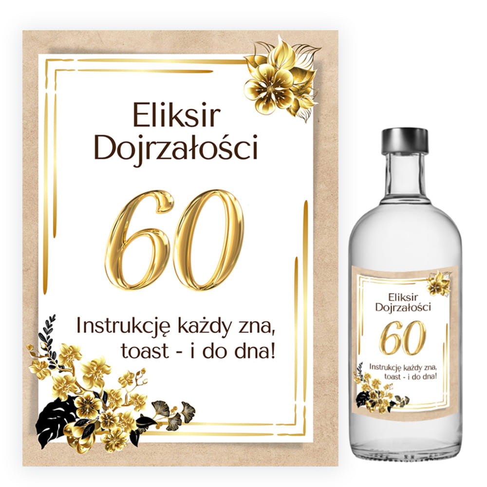 Naklejki na Butelki na 60 Urodziny Złote Eko  - 10 sztuk (s)