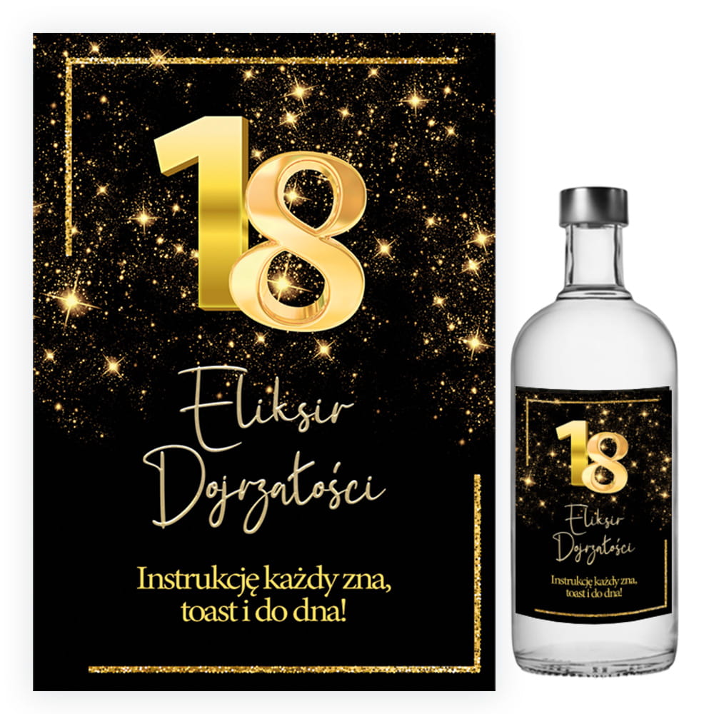 Naklejki na Butelki na 18 Urodziny Blask Eliksir Dojrzałości - 10 sztuk (s)