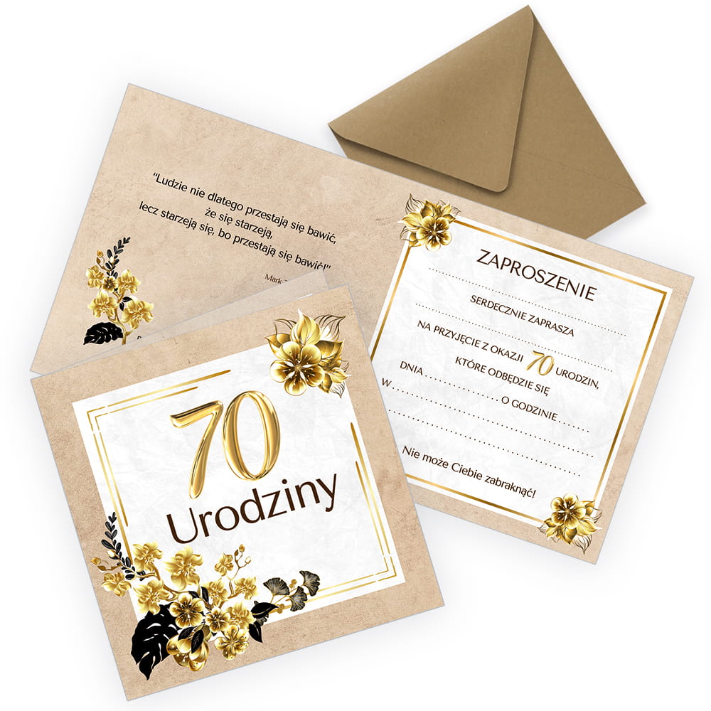 Zaproszenia na 70 Urodziny Złote Eko Ekologiczna Koperta (s)