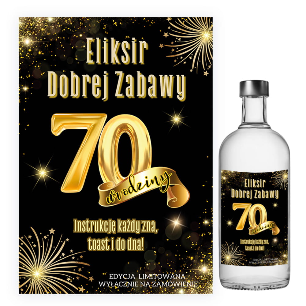 Naklejki na Butelki na 70 Urodziny Złote Balony - 10 sztuk (s)
