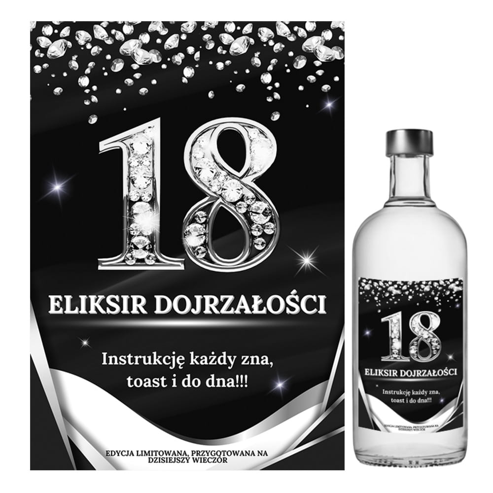 Naklejki na Butelki na 18 Urodziny Diamentowy Blask - 10 sztuk (s)