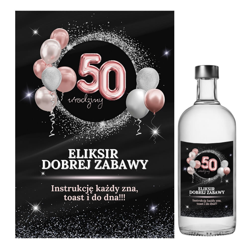Naklejki na Butelki na 50 Urodziny Różowe Balony - 10 sztuk (s)