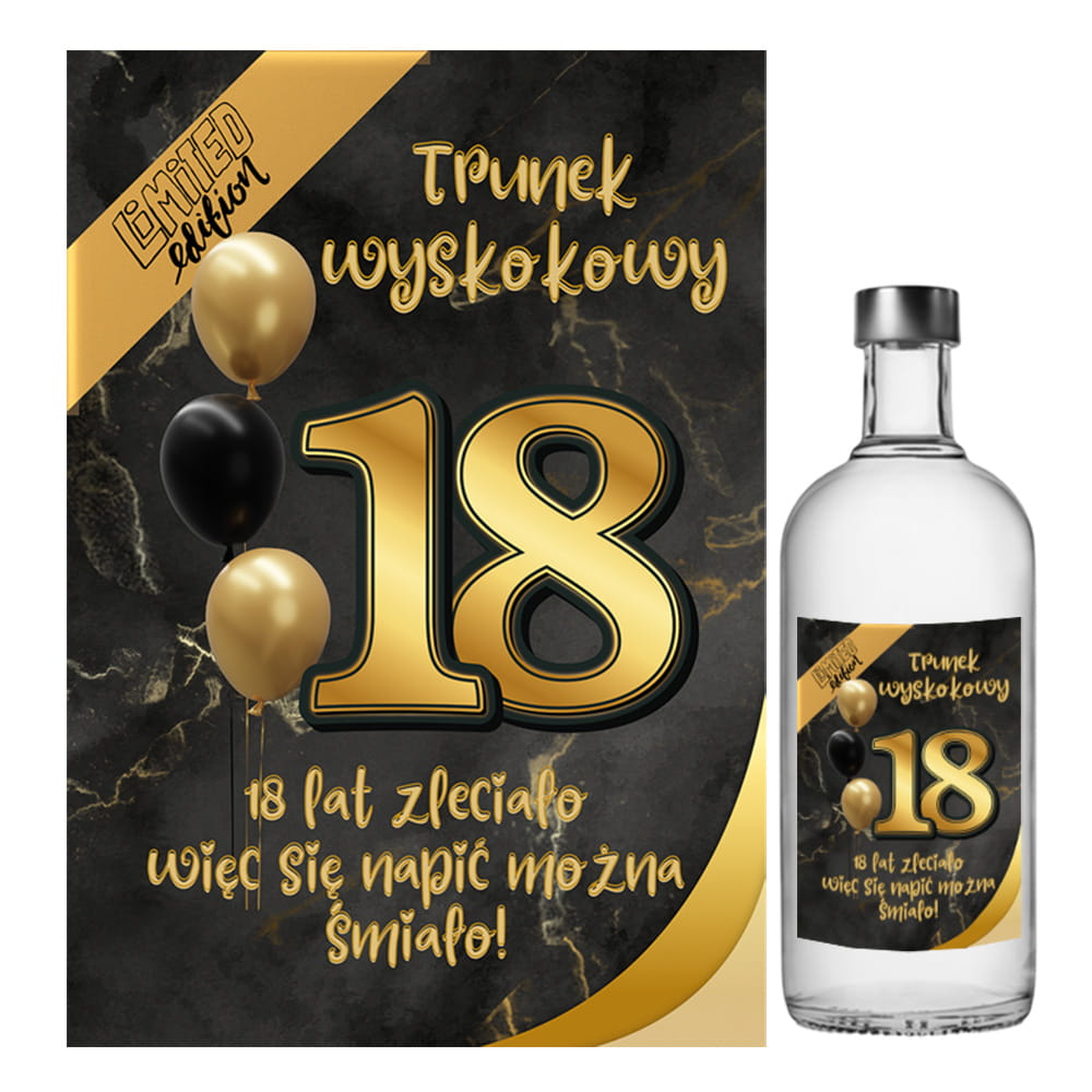 Naklejki na Butelki na 18 Czarno złote - 10 sztuk (s)