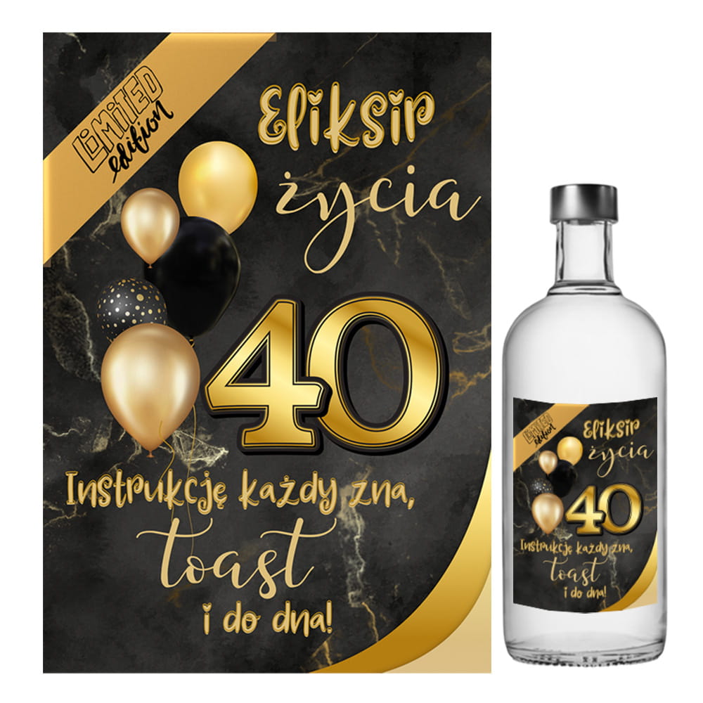 Naklejki na Butelki na 40 Czarno złote - 10 sztuk (s)