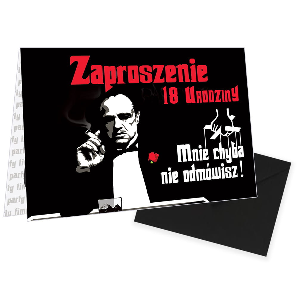 Zaproszenia na 18 Urodziny Mnie chyba nie odmówisz Czarna Koperta (s)