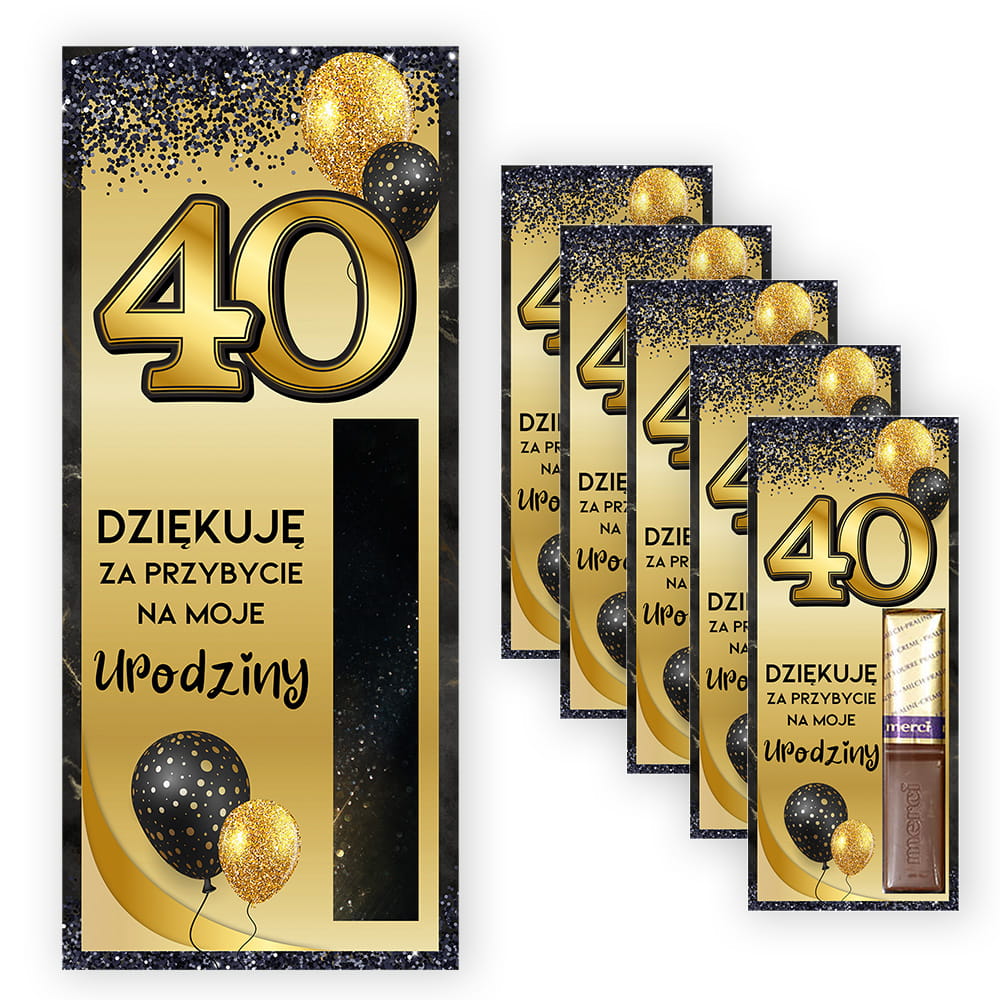 Podziękowania dla gości Merci na Imprezę 40 Urodziny Czarno Złote - 5 sztuk (s)