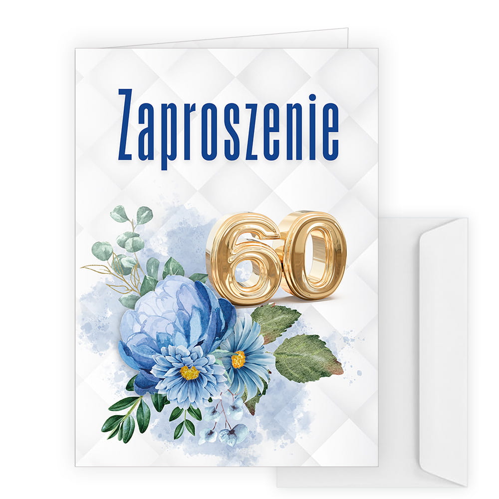 Zaproszenia na 60 Urodziny Granatowe Kwiaty (s)
