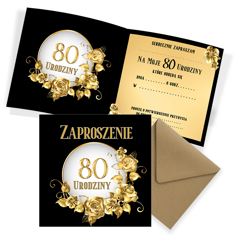 Zaproszenia na 80 Urodziny Szyk Eko Koperta (s)