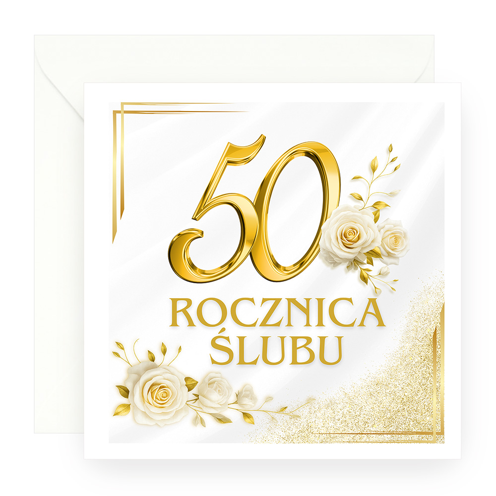 Zaproszenia Personalizowane na Rocznicę Ślubu Biało Złote Róże