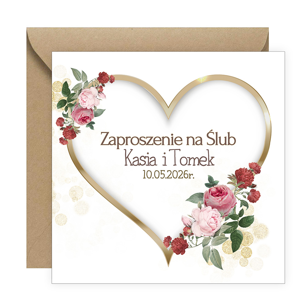 Zaproszenia Personalizowane na Ślub Złote Serca Eko Koperta (s)