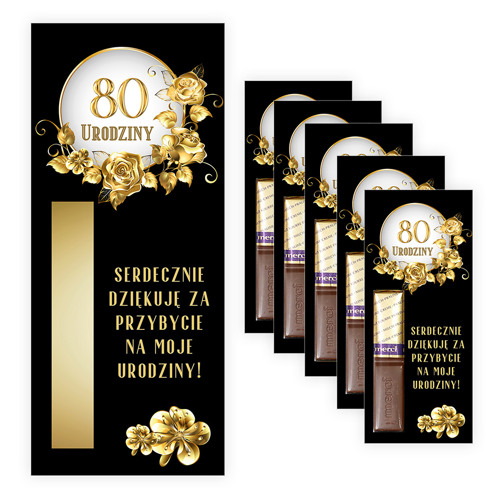 Podziękowania dla gości Merci na 80 Urodziny Szyk - 5 sztuk (s)