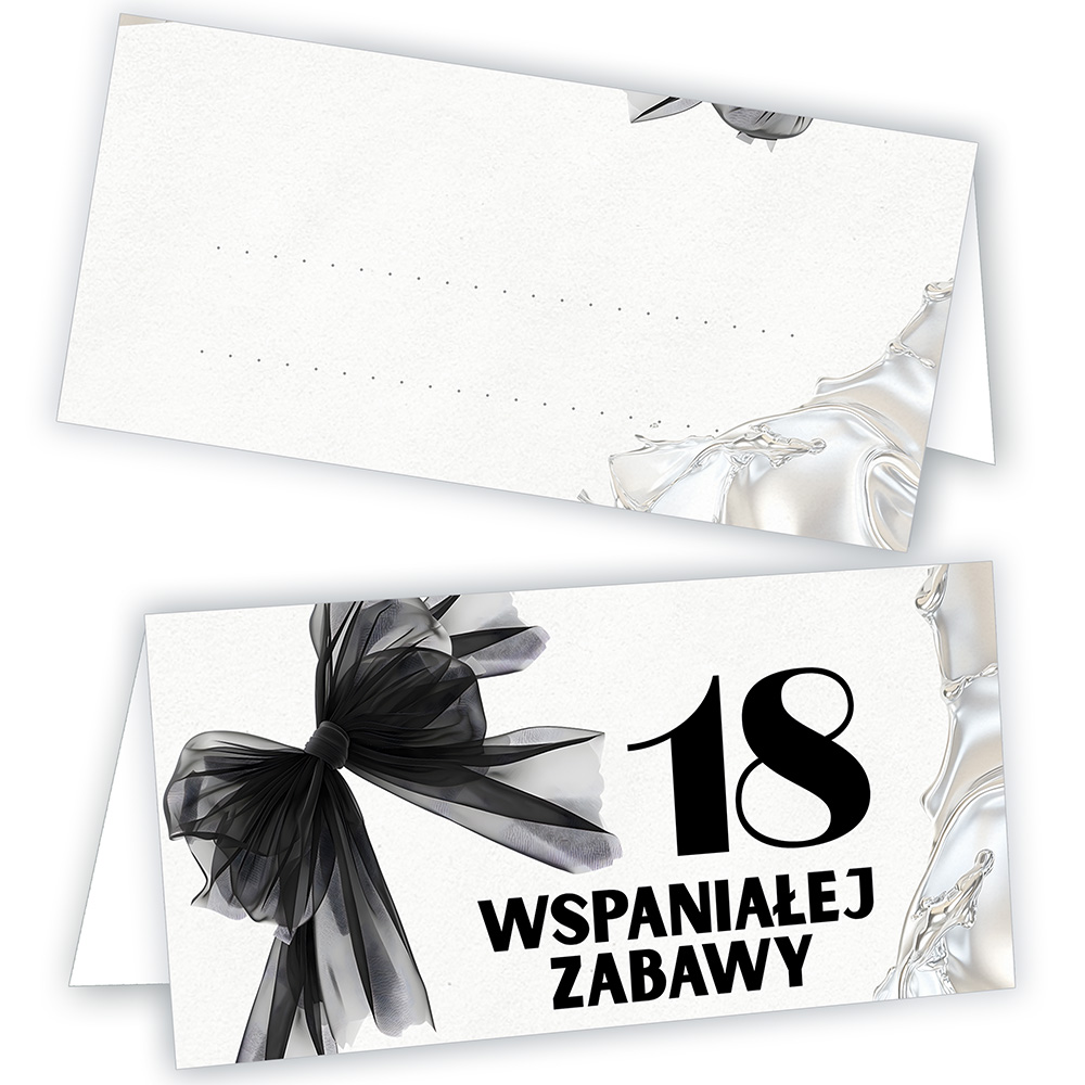 Winietki na Stół na 18 Urodziny Czarna Kokarda - 10 sztuk (s)
