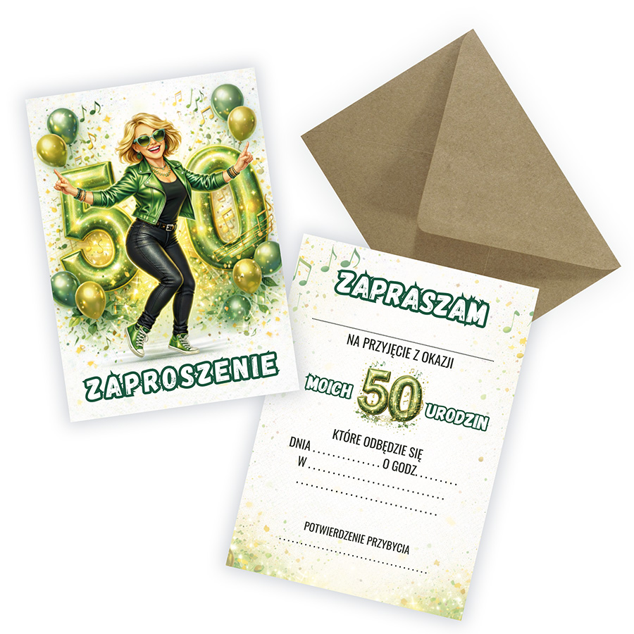 Zaproszenia na 50 Urodziny Szalone Eko Koperta (s)