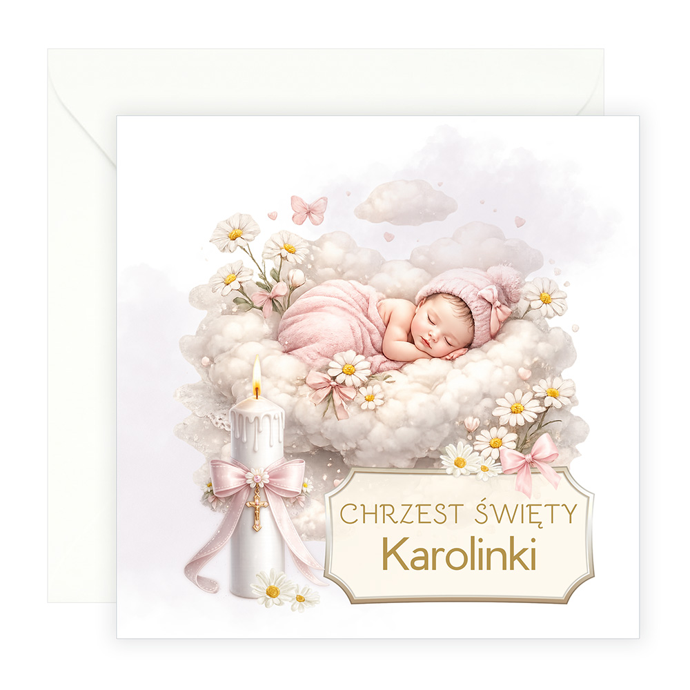 Zaproszenia Personalizowane na Chrzest Kościółek Dziewczynka