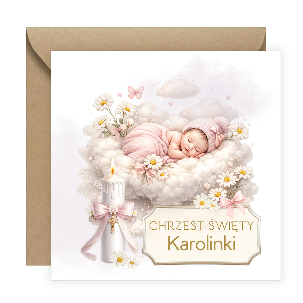 Zaproszenia Personalizowane na Chrzest Kościółek Dziewczynka Eko Koperta