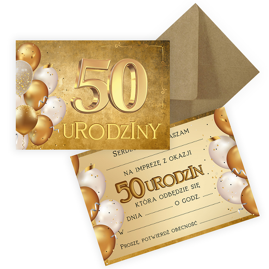 Zaproszenia na 50 Urodziny Golden Eko Koperta