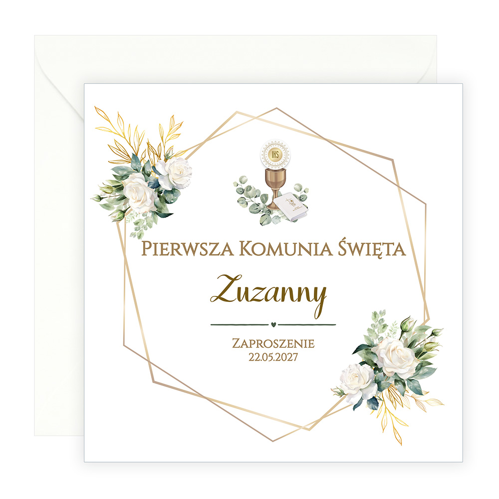 Zaproszenia Personalizowane na Komunię Geometryczne Kwiaty