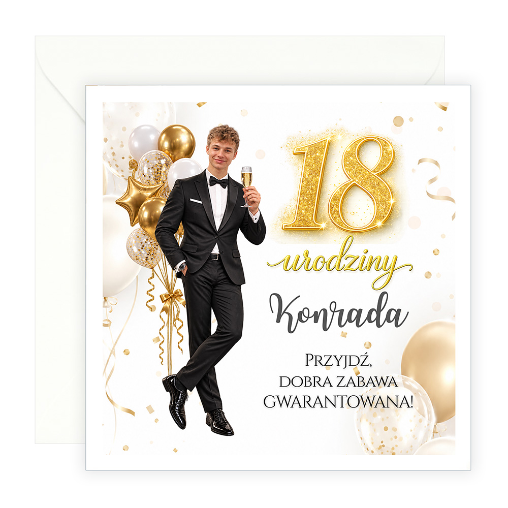 Zaproszenia Personalizowane na 18 Urodziny Złoto Męskie (s)